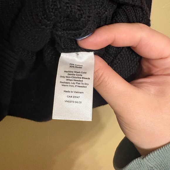 Talbots Women’s Black Cotton Blend Ribbed Cowl Neck Sweater Petite Medium - Picture 7 of 10